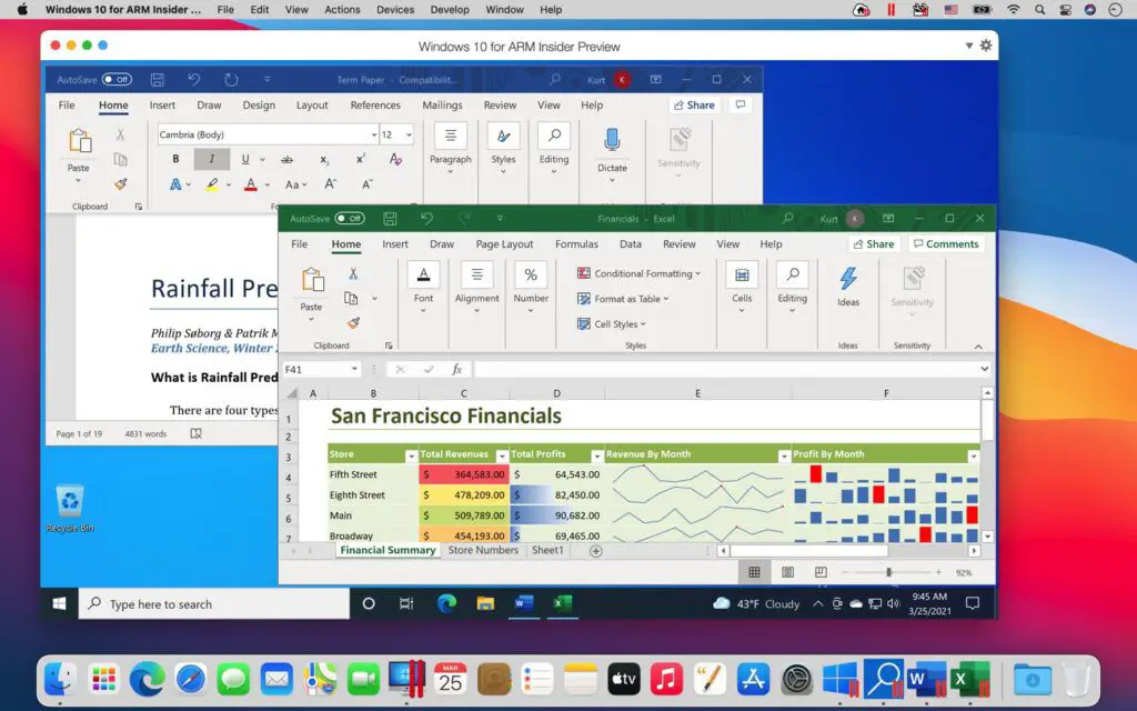 Microsoft Word och Excel körs parallellt på en M1 Mac