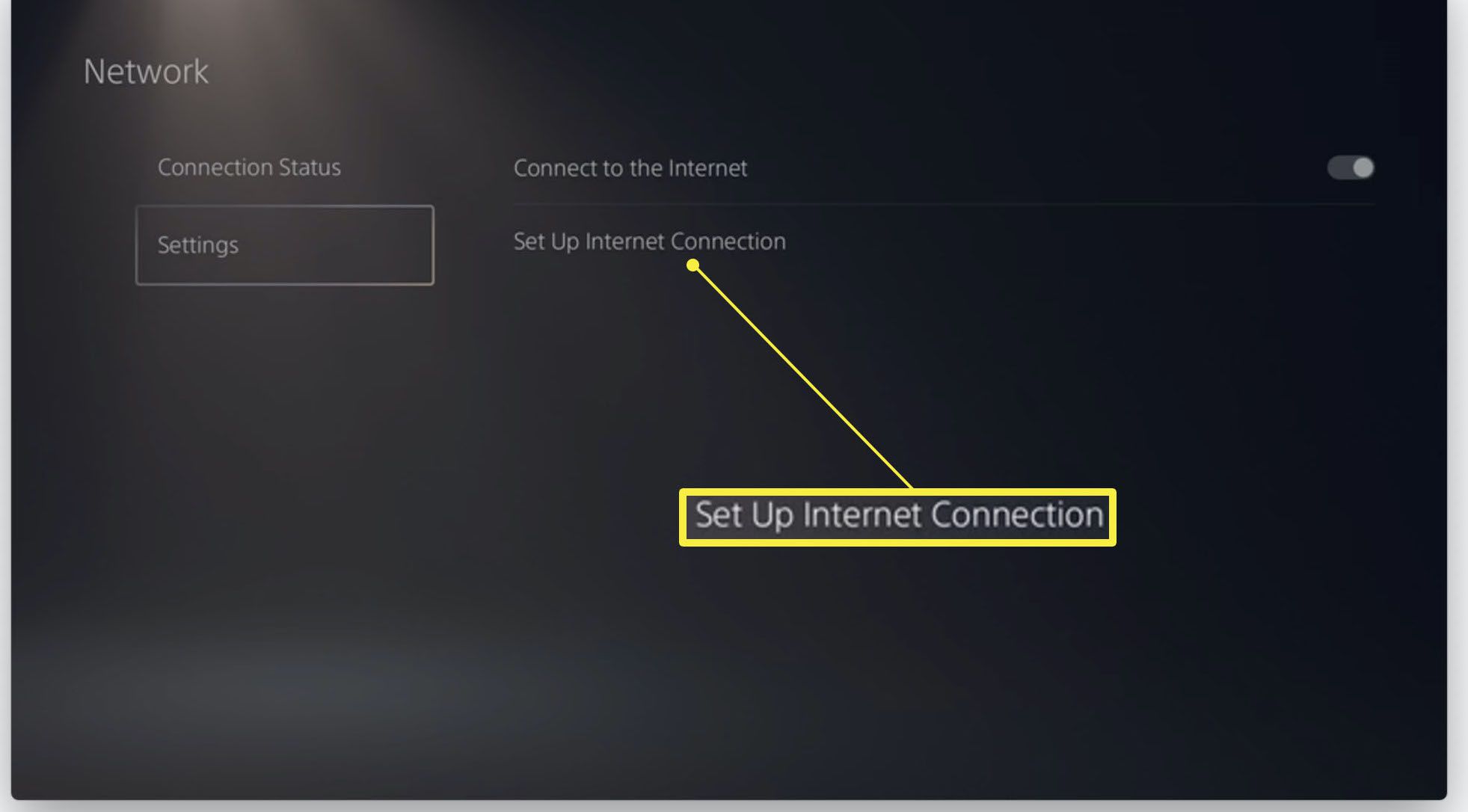 PlayStation 5-inställningar med Set Up Internet Connection markerat