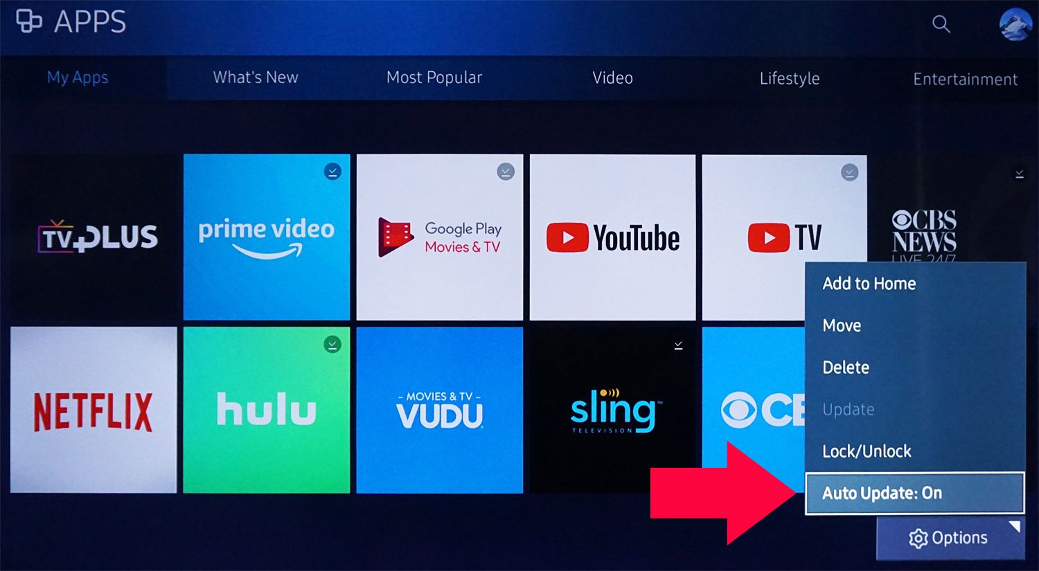 Samsung TV - alternativ för automatisk uppdatering av app