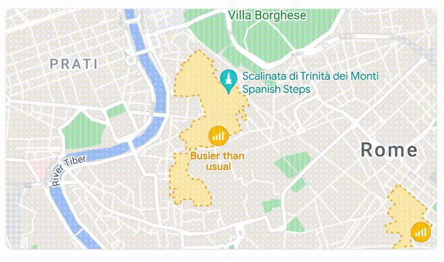 Googles Live Busyness-funktion visas "Upptagenare än vanligt" i Rom