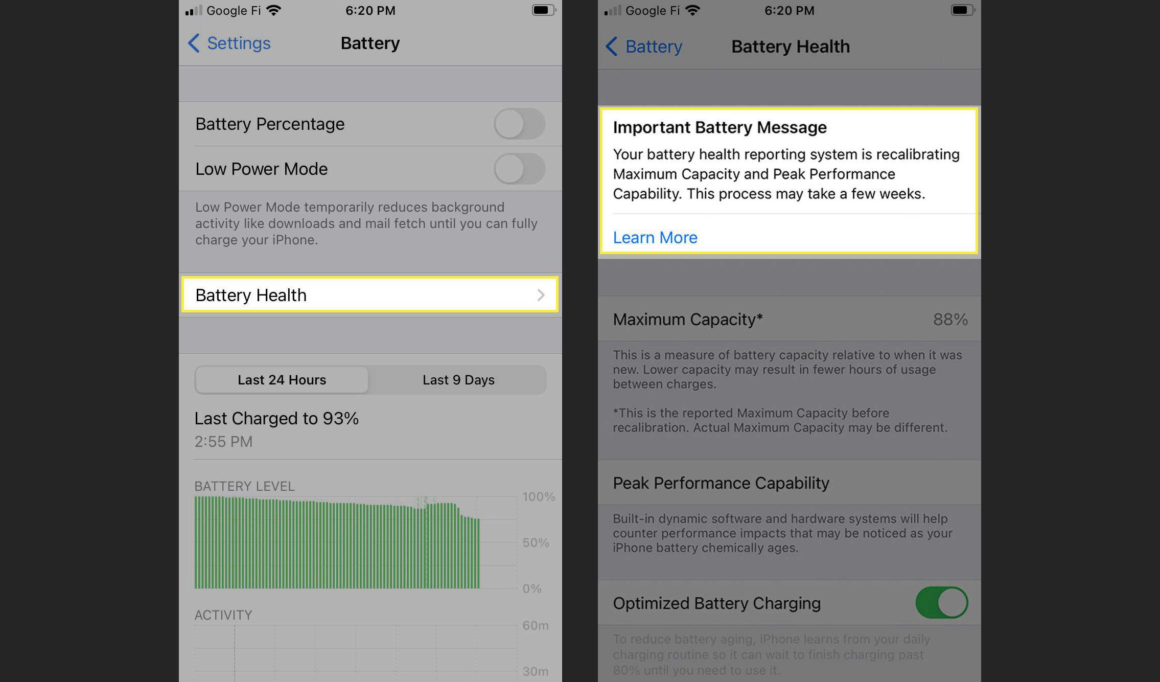 Information om batterihälsa på iOS 14.5.