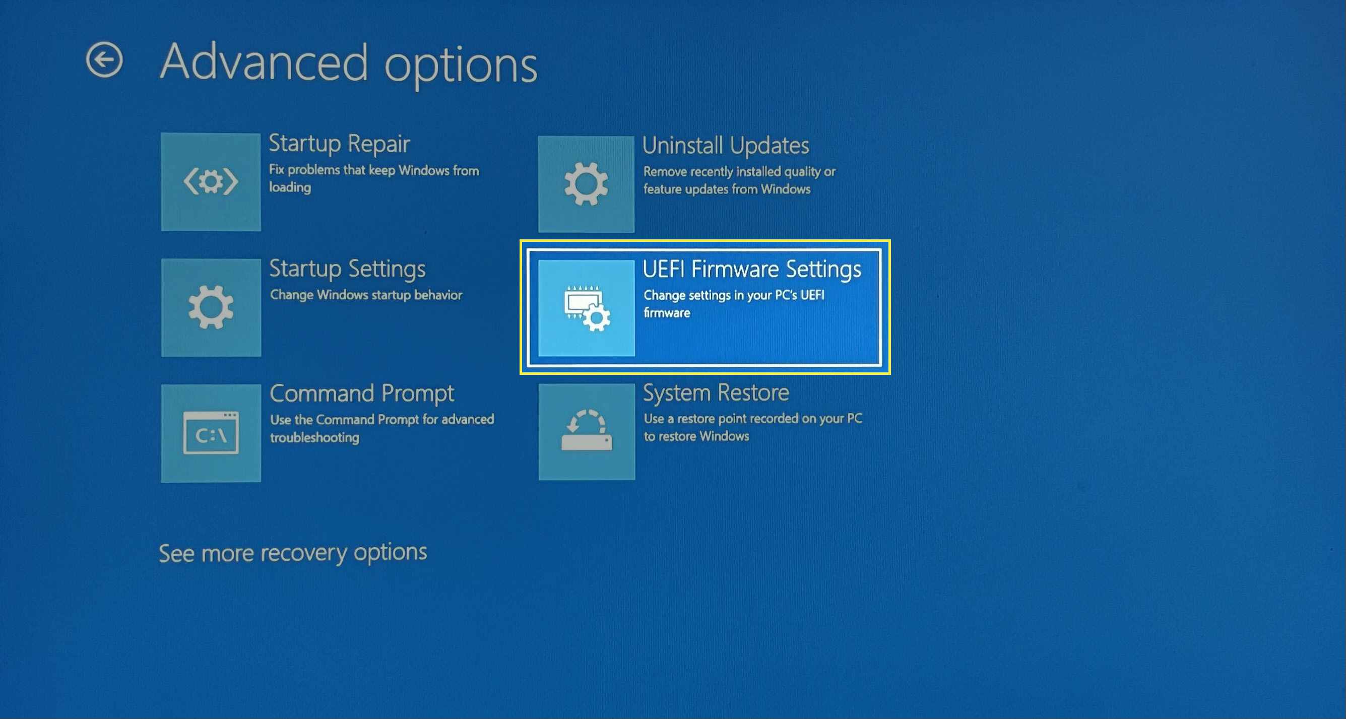 UEFI-firmwareinställningar på Windows 10.