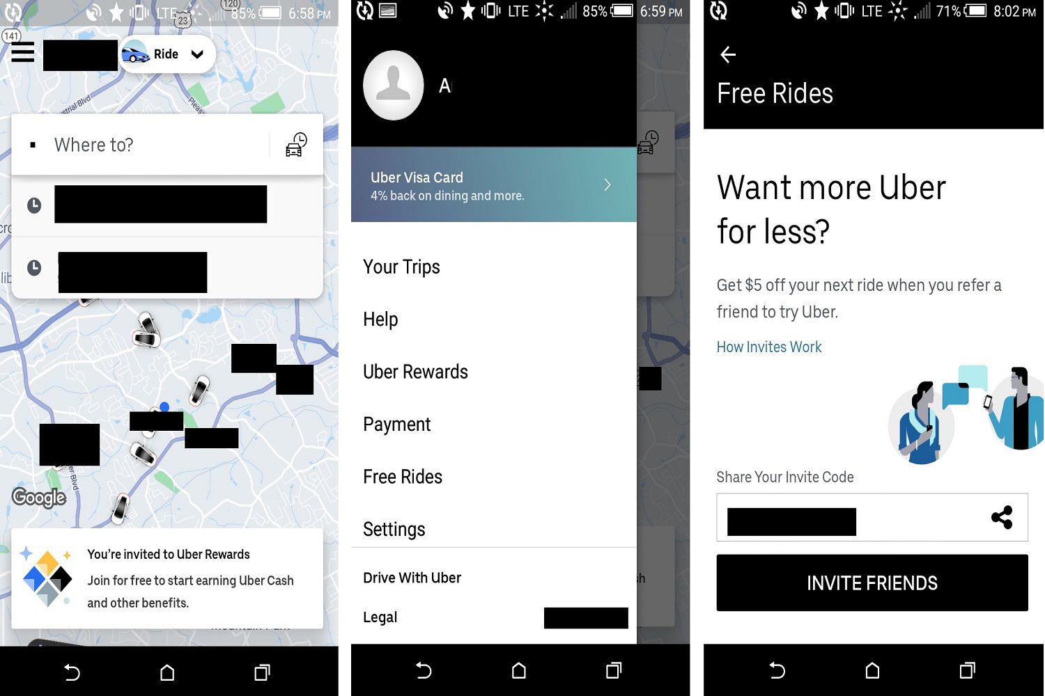 Hur man använder Uber-hänvisningskoder i Uber-mobilappen på en Android-enhet.