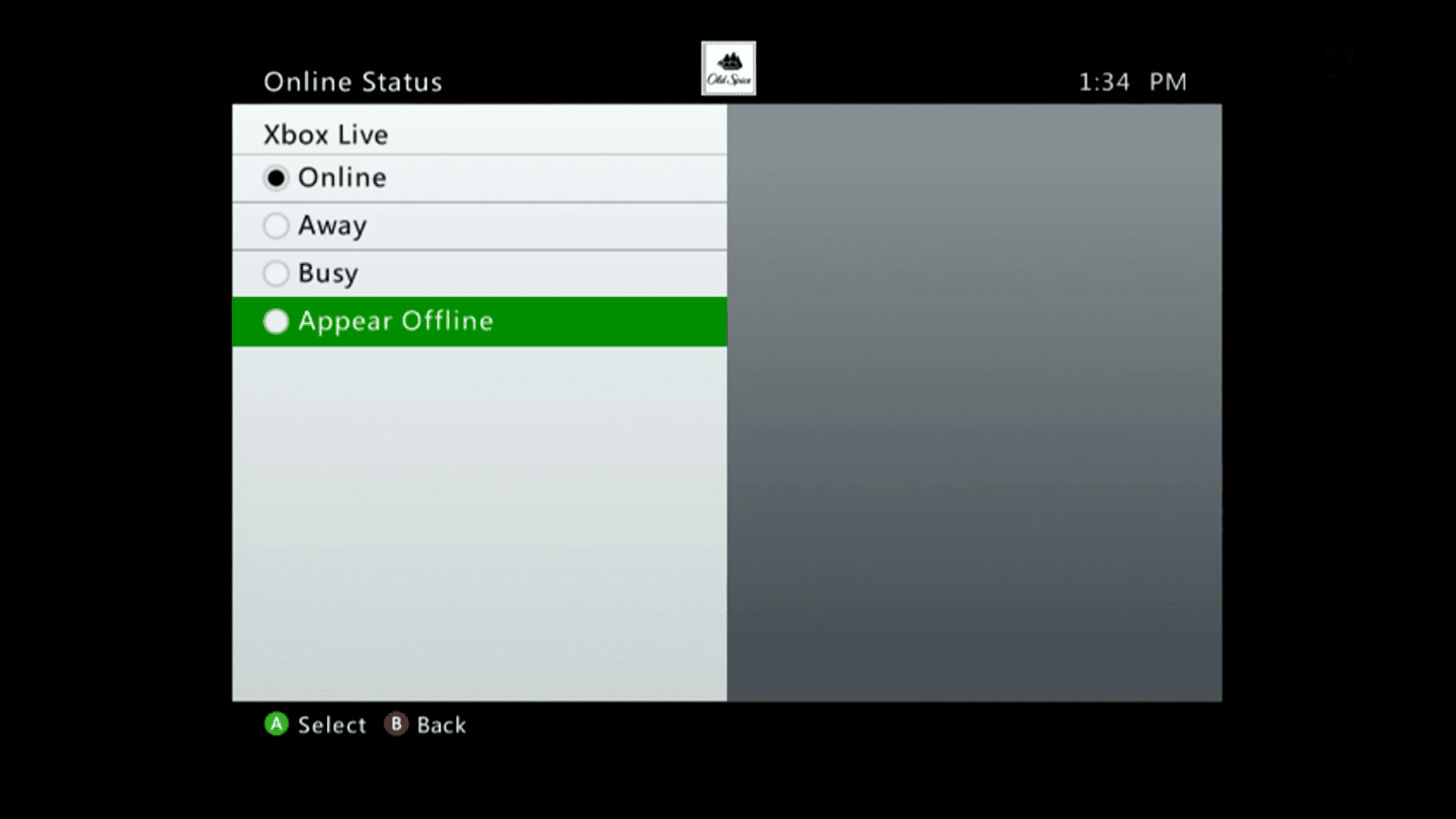 menyn Xbox 360 Online Status