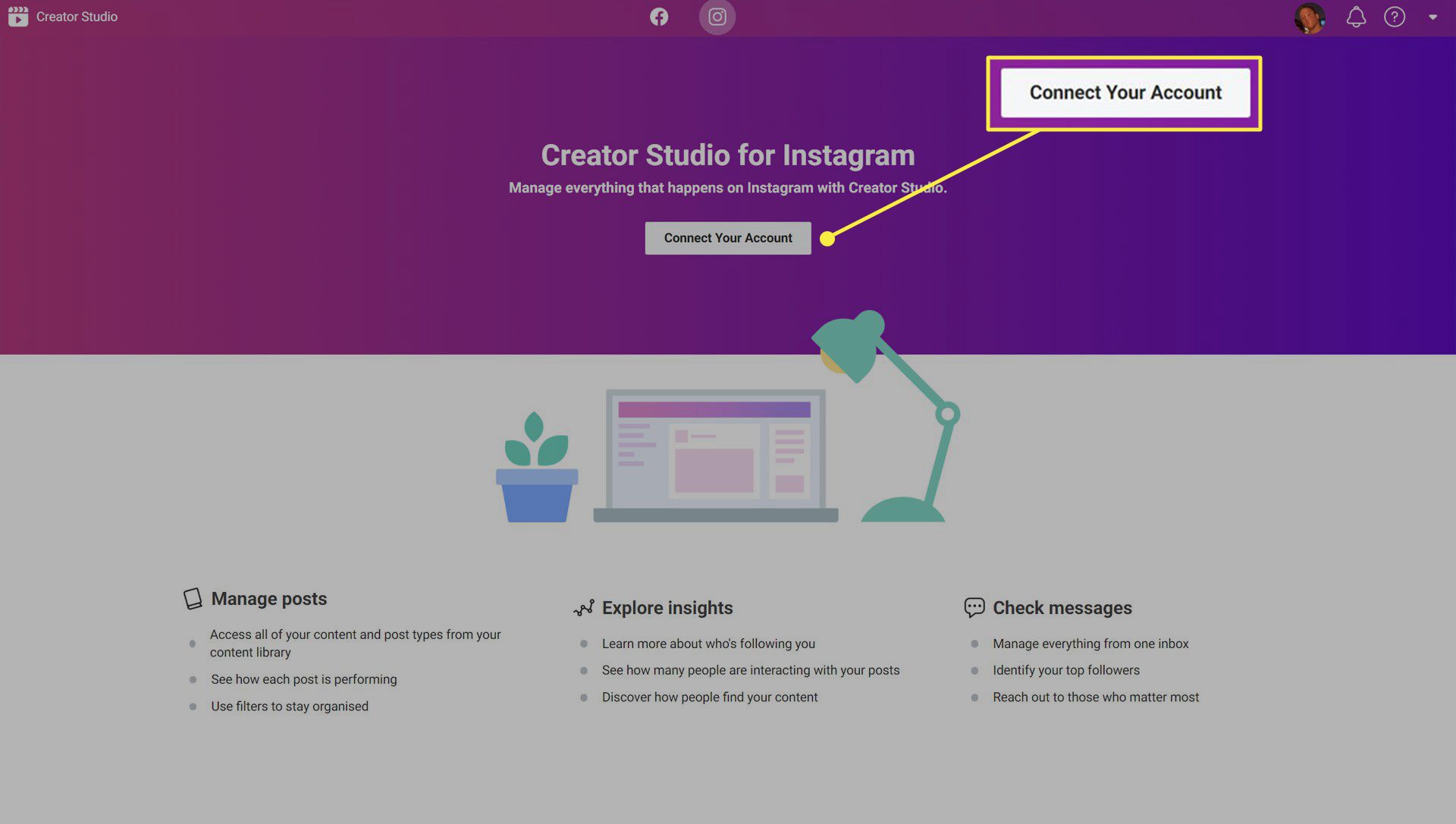 Instagram Creator Studio webbplats.