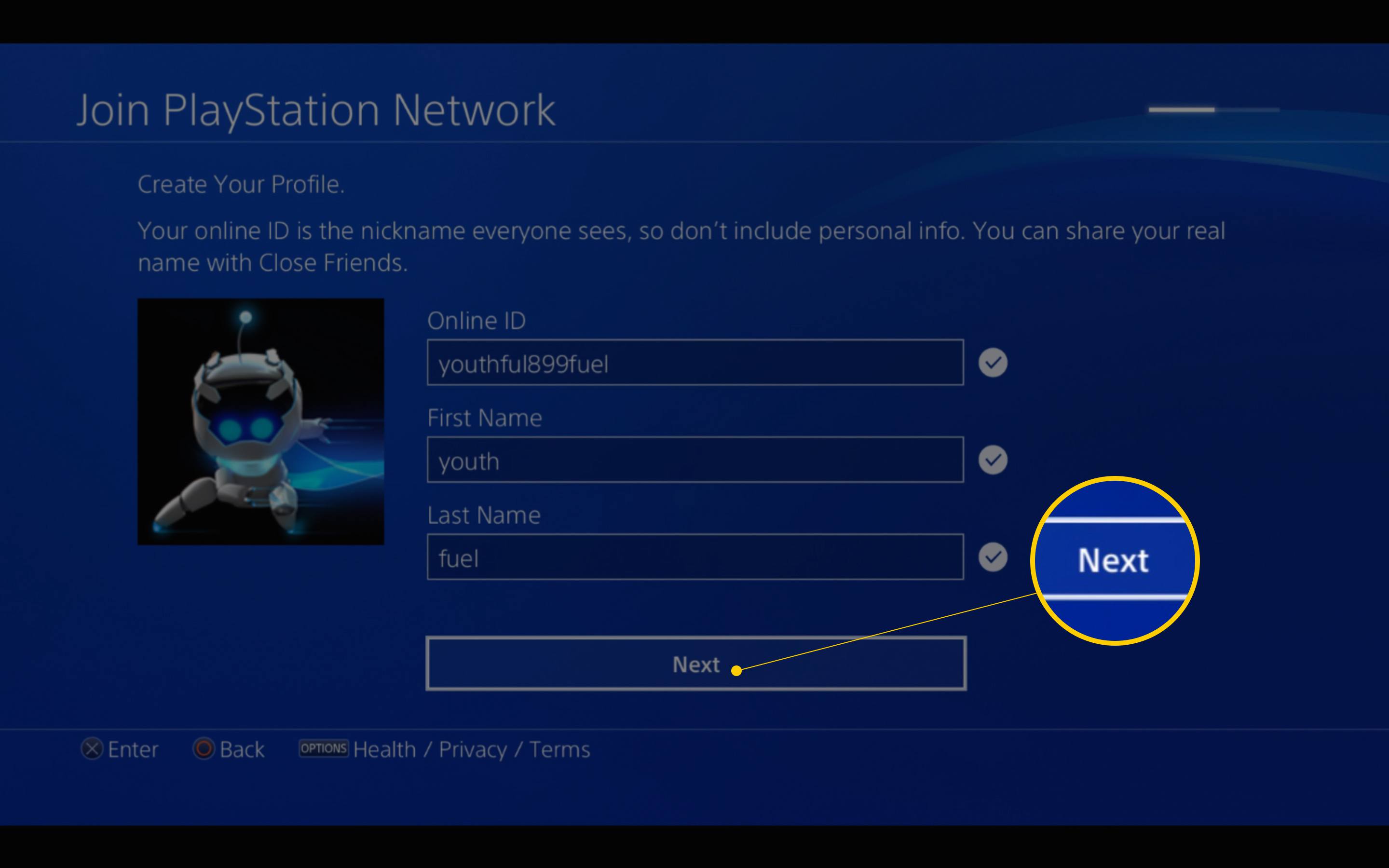 Online-ID-sida på Gå med i PlayStation Network på PS4