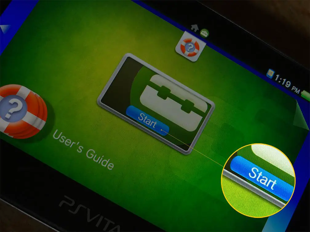 Start-knappen för appen PS Vita Settings