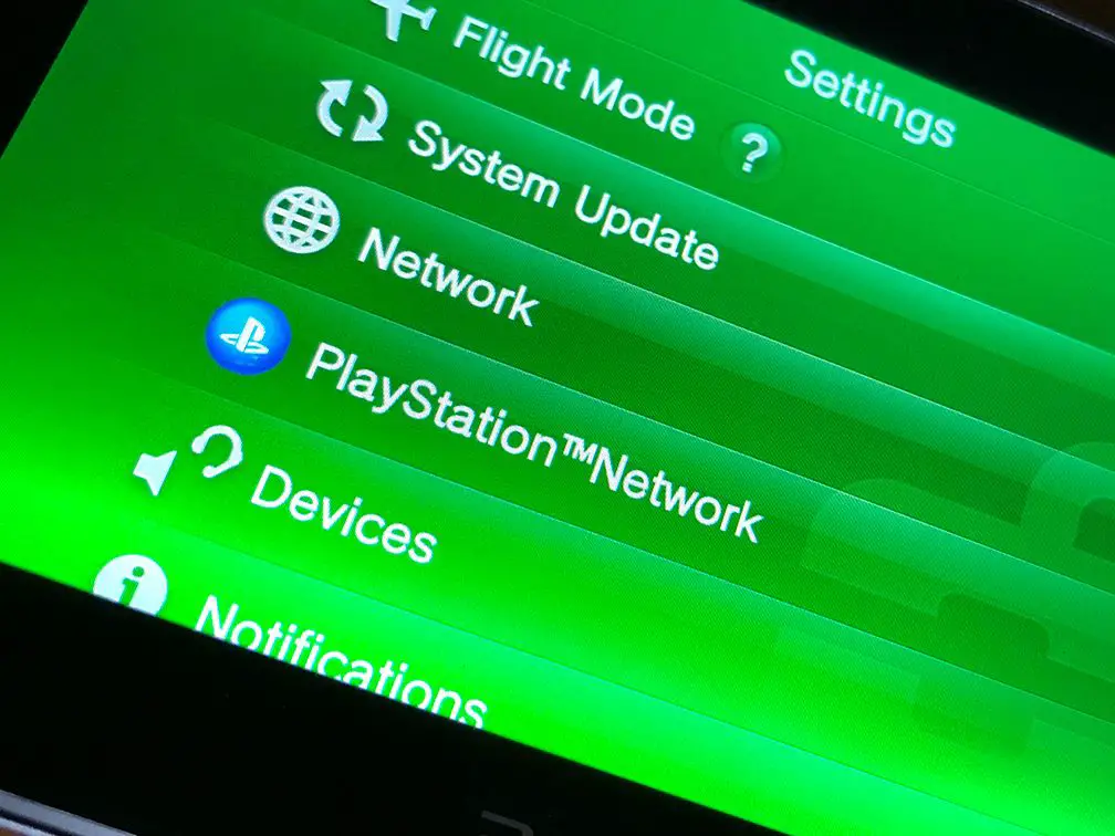 PlayStation Network-knappen i PS Vita Settings-appen