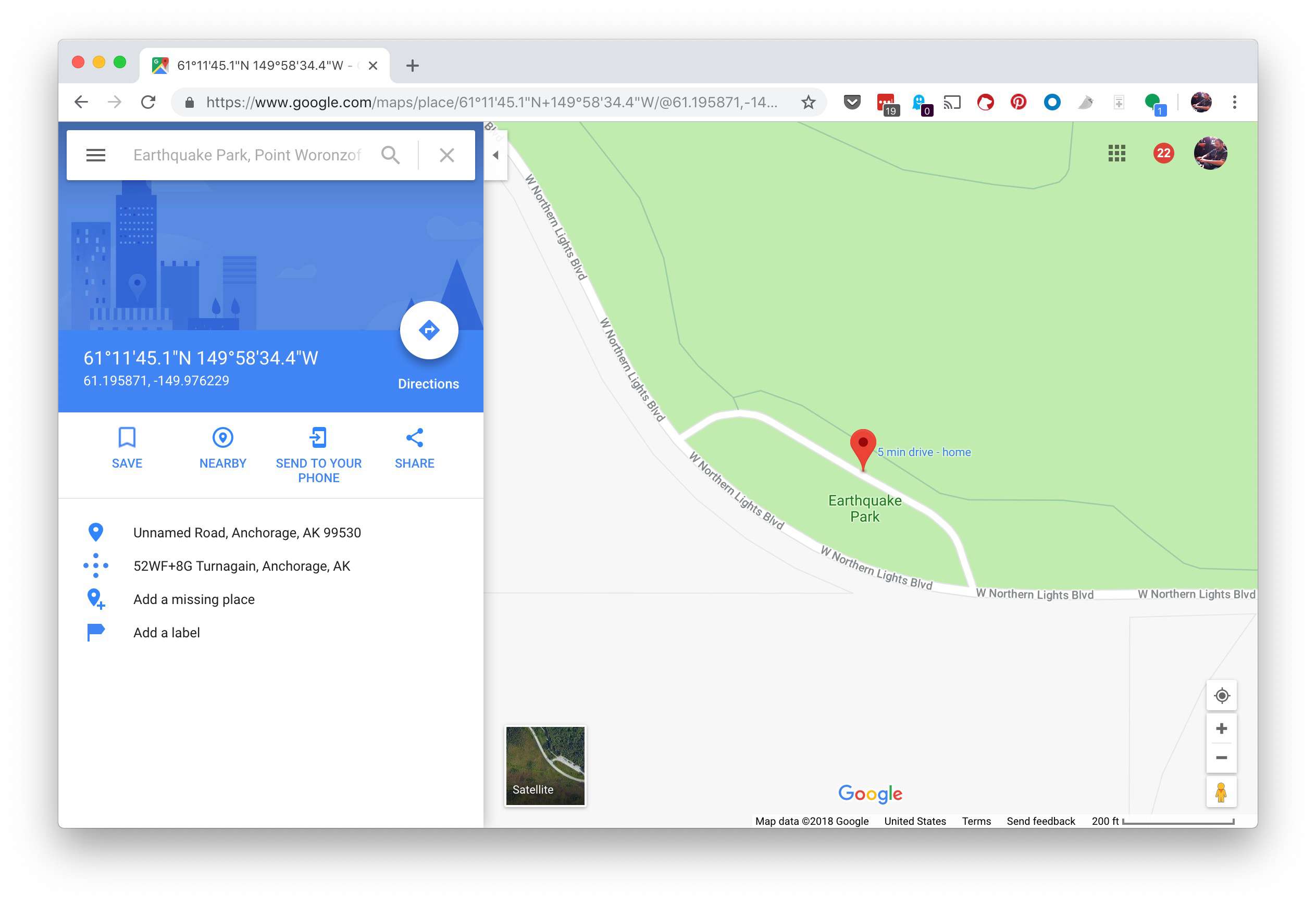 Informationspanel för longitud och latitud i Google Maps