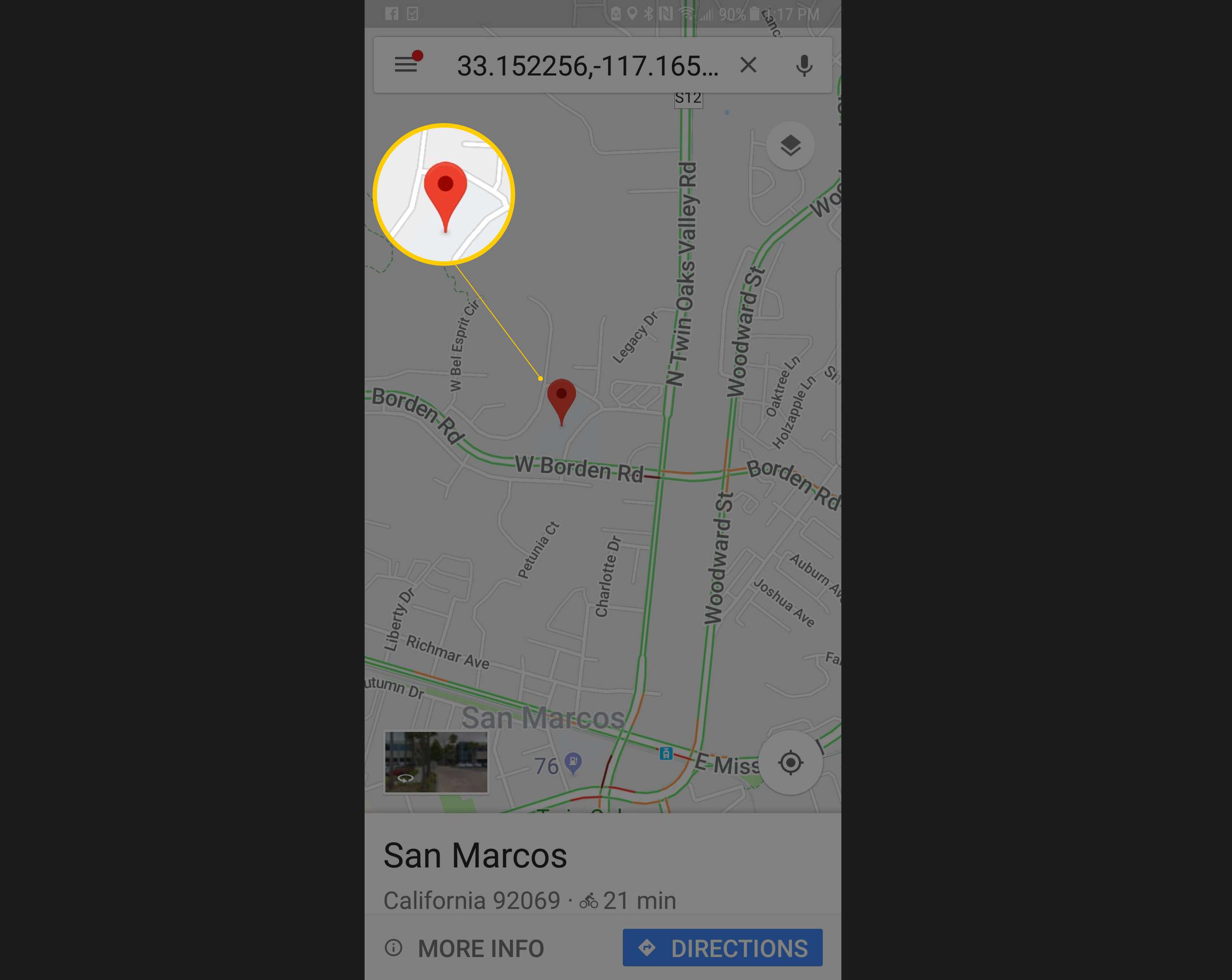 Placera markören i Android-versionen av Google Maps