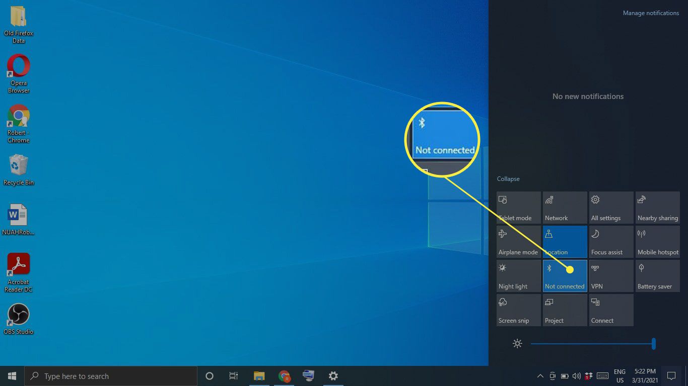 open action center windows 10 bluetooth