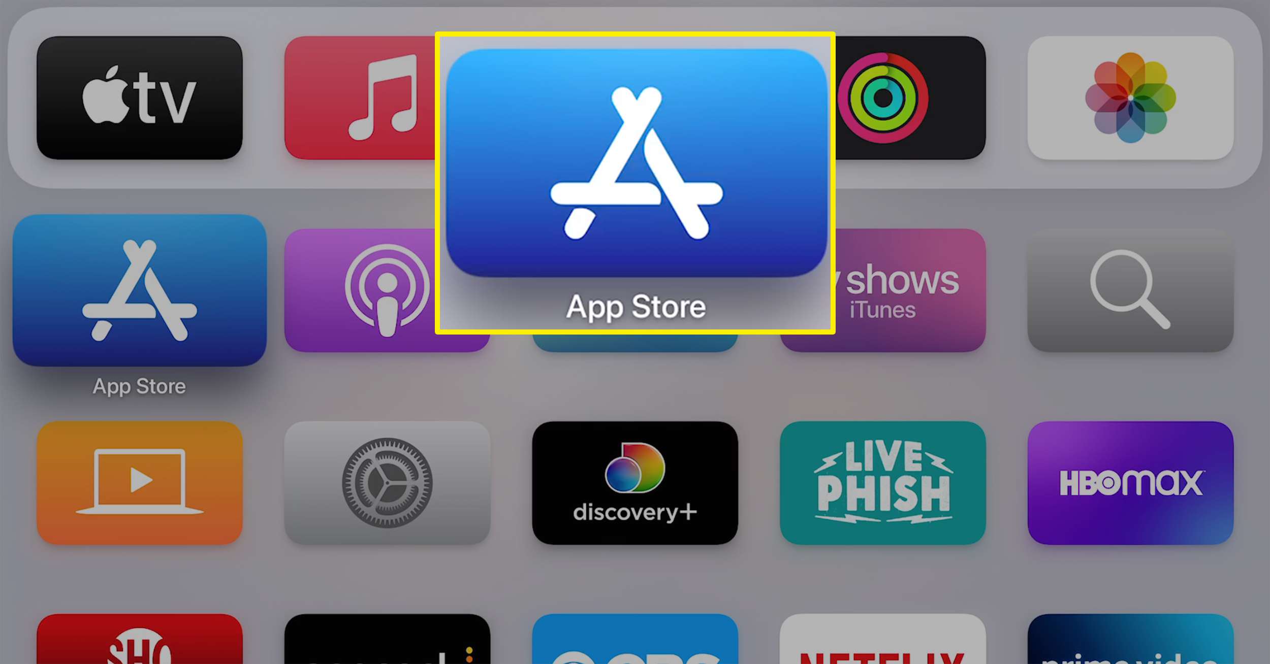 Hämtar Discovery Plus på en Apple TV.