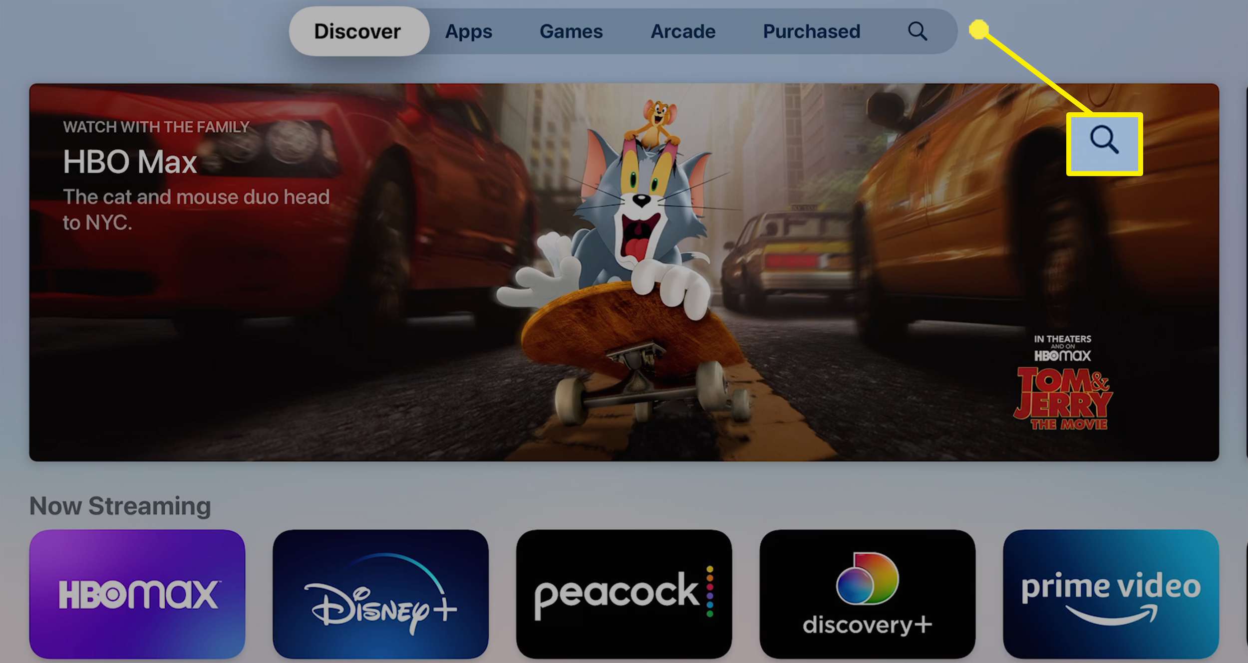 Hämtar Discovery Plus på en Apple TV.