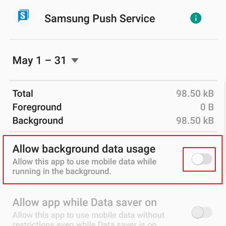 Så här inaktiverar du dataanvändning från Samsung Push Service
