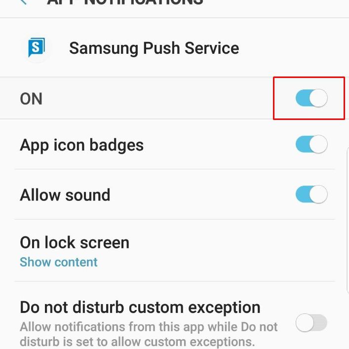 Appaviseringar i inställningarna för Samsung Push Service-appen