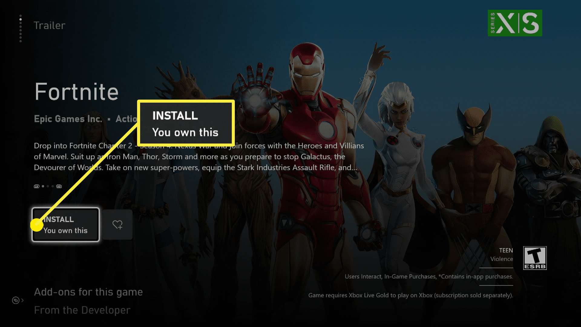 Installationsalternativet för Fortnite på Xbox X | S.