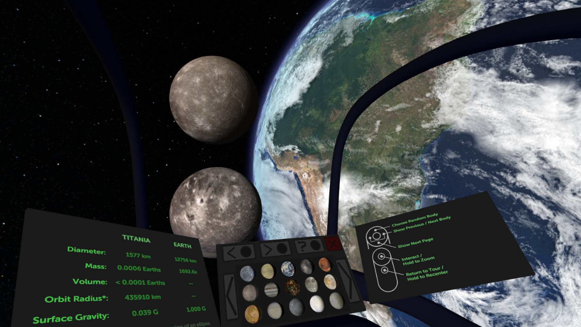 Skärmdump av Titans of Space PLUS virtual reality-upplevelse