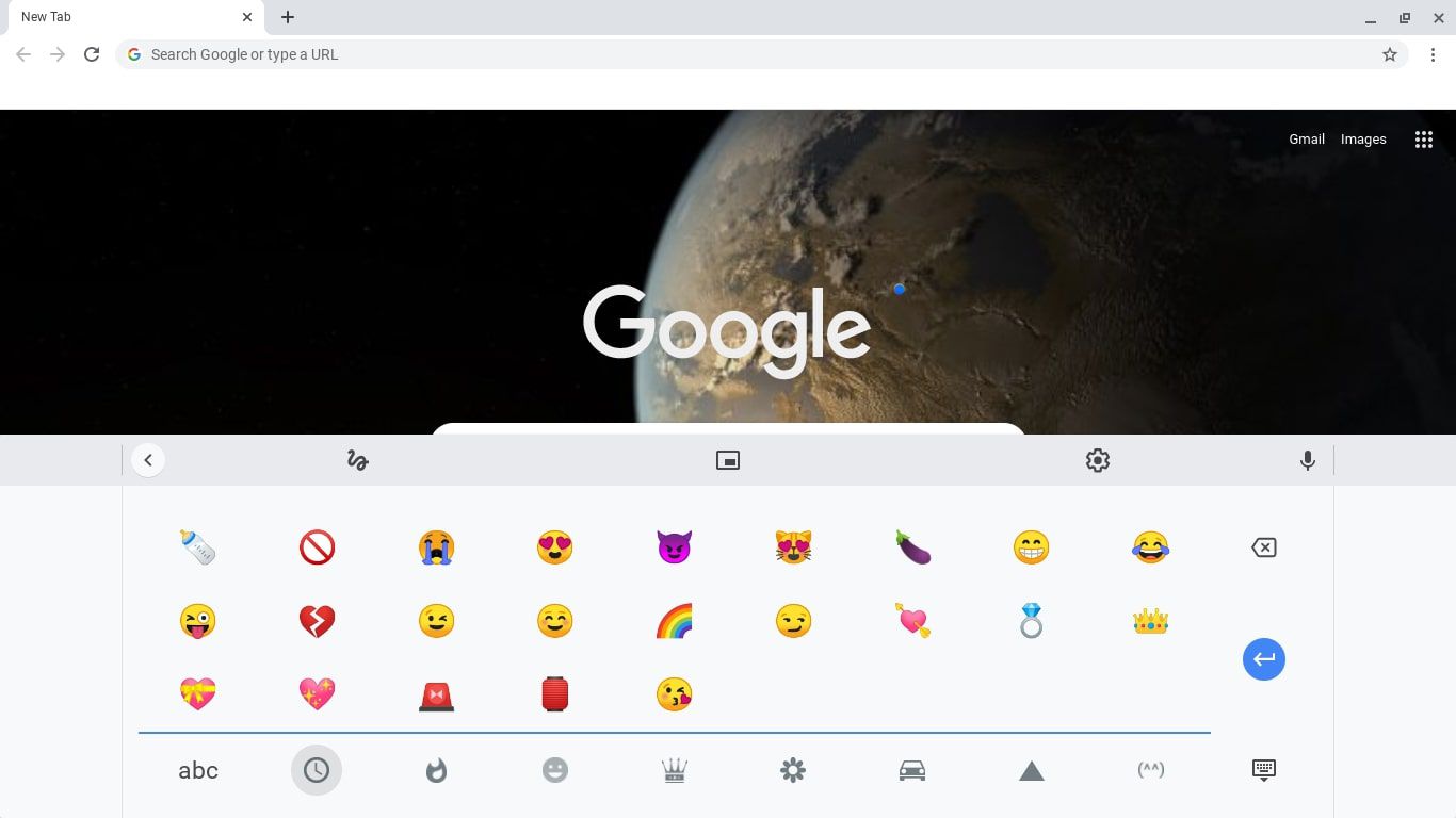 välj tangentbordsikonen längst ned till höger för att minimera emoji-tangentbordet när du är klar.
