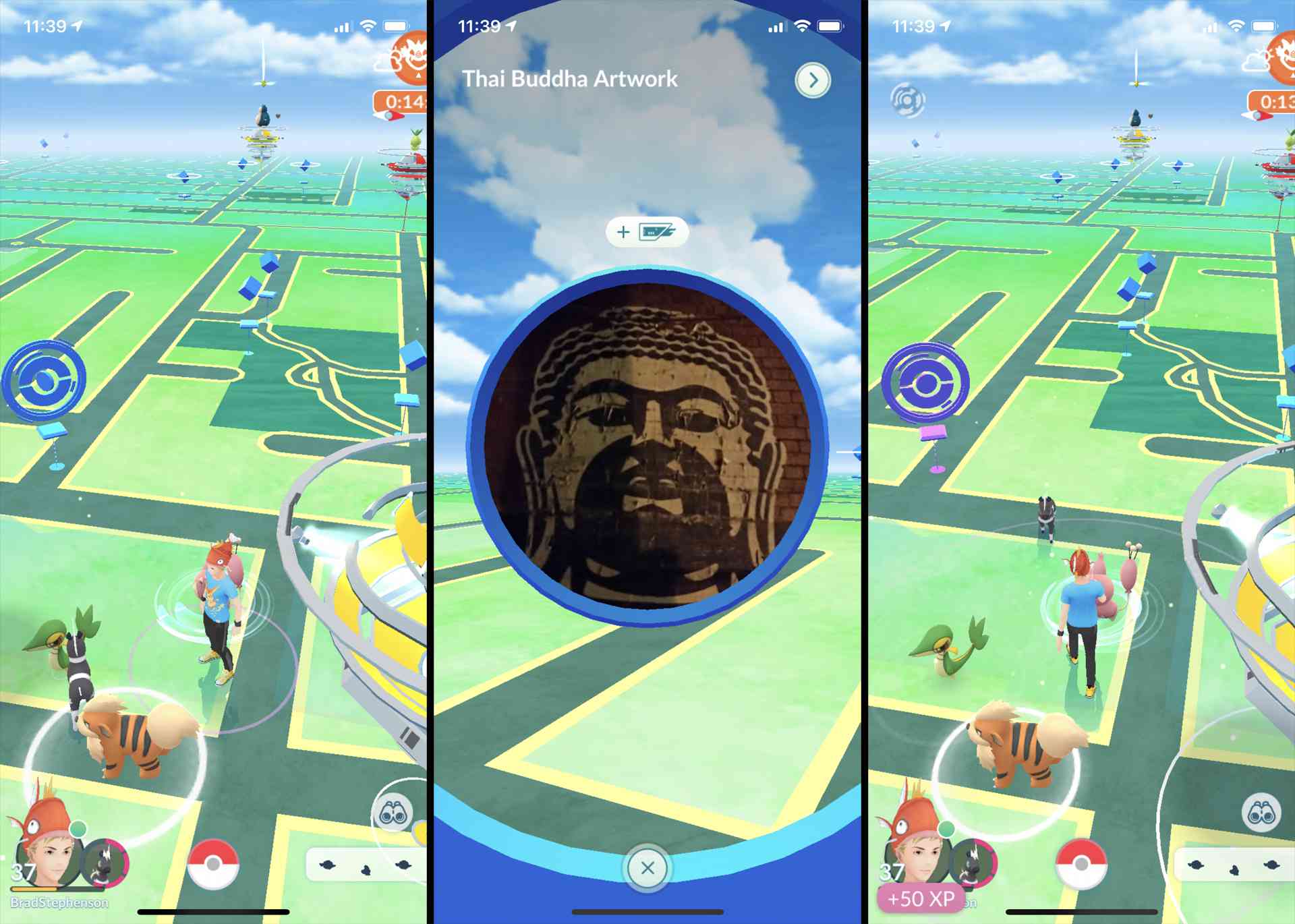 Skärmdump av ett Poke Stop i Melbourne, Australien i Pokémon GO-spelet på iPhone.
