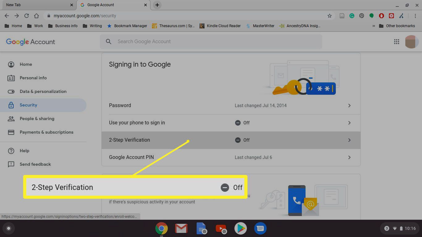 Välja tvåstegsverifiering i Google Chrome för Chromebook