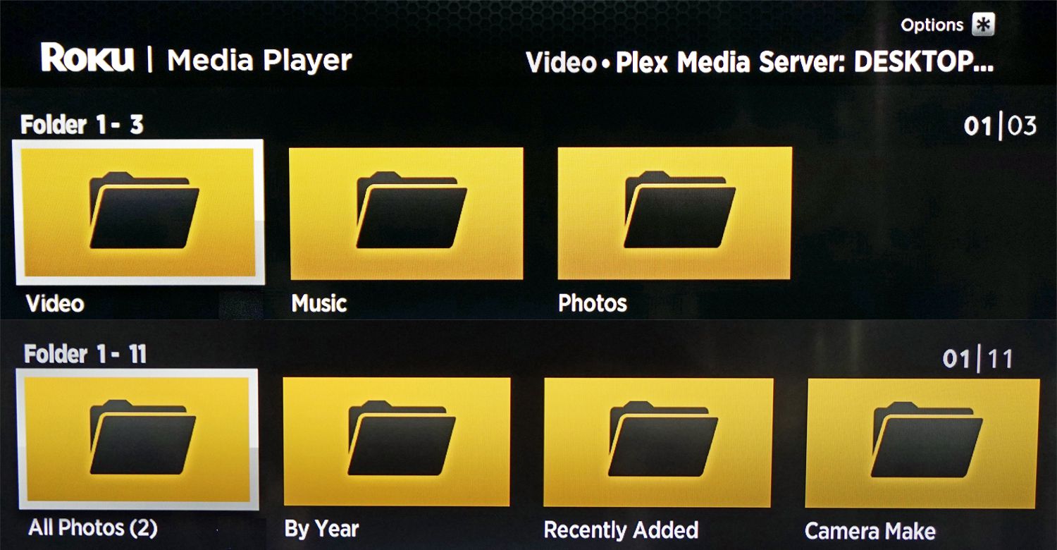Mediaservermappar som visas i Roku Media Player-appen