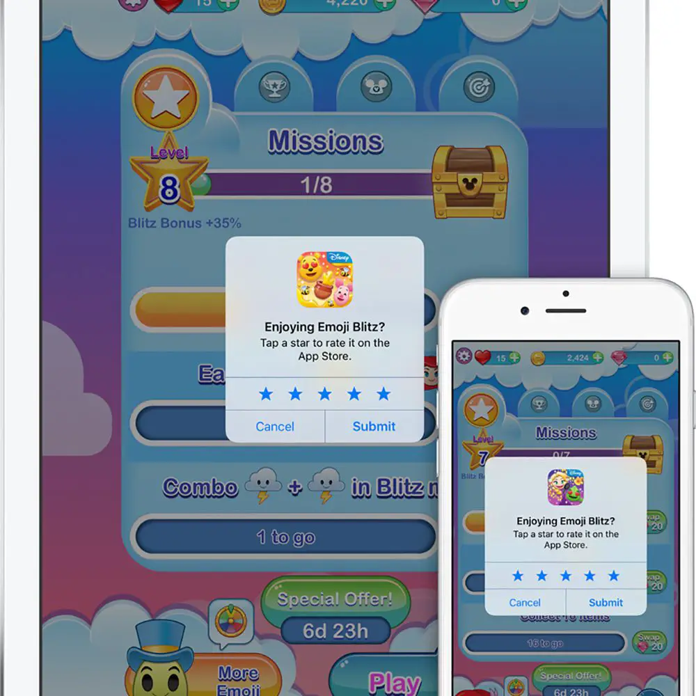 Skärmbilder av Apples popup-fönster med app-betyg