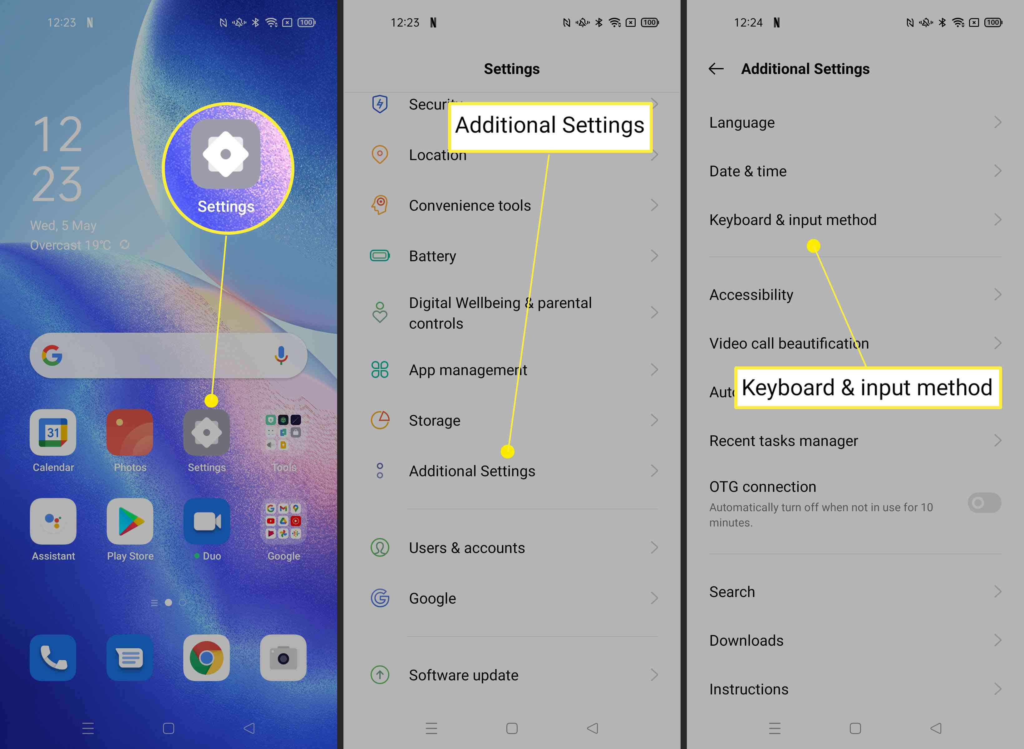Åtgärder som krävs för att ändra tangentbordsutseendet på Android