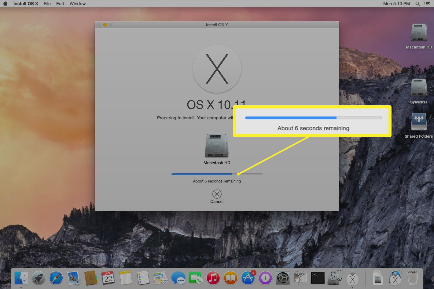 Beräkna att kopiera OS X El Capitan initiala filer