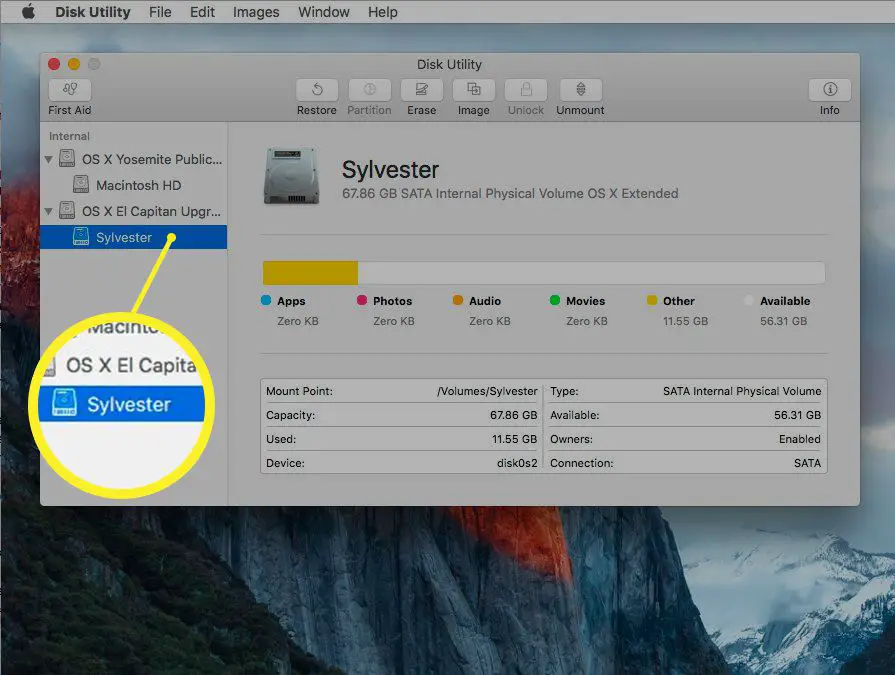 OS X El Capitan Disk Utility skärmdump