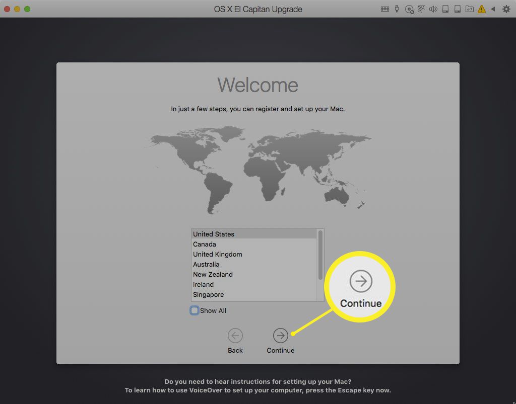 OS X El Capitan Setup Välkomstskärm