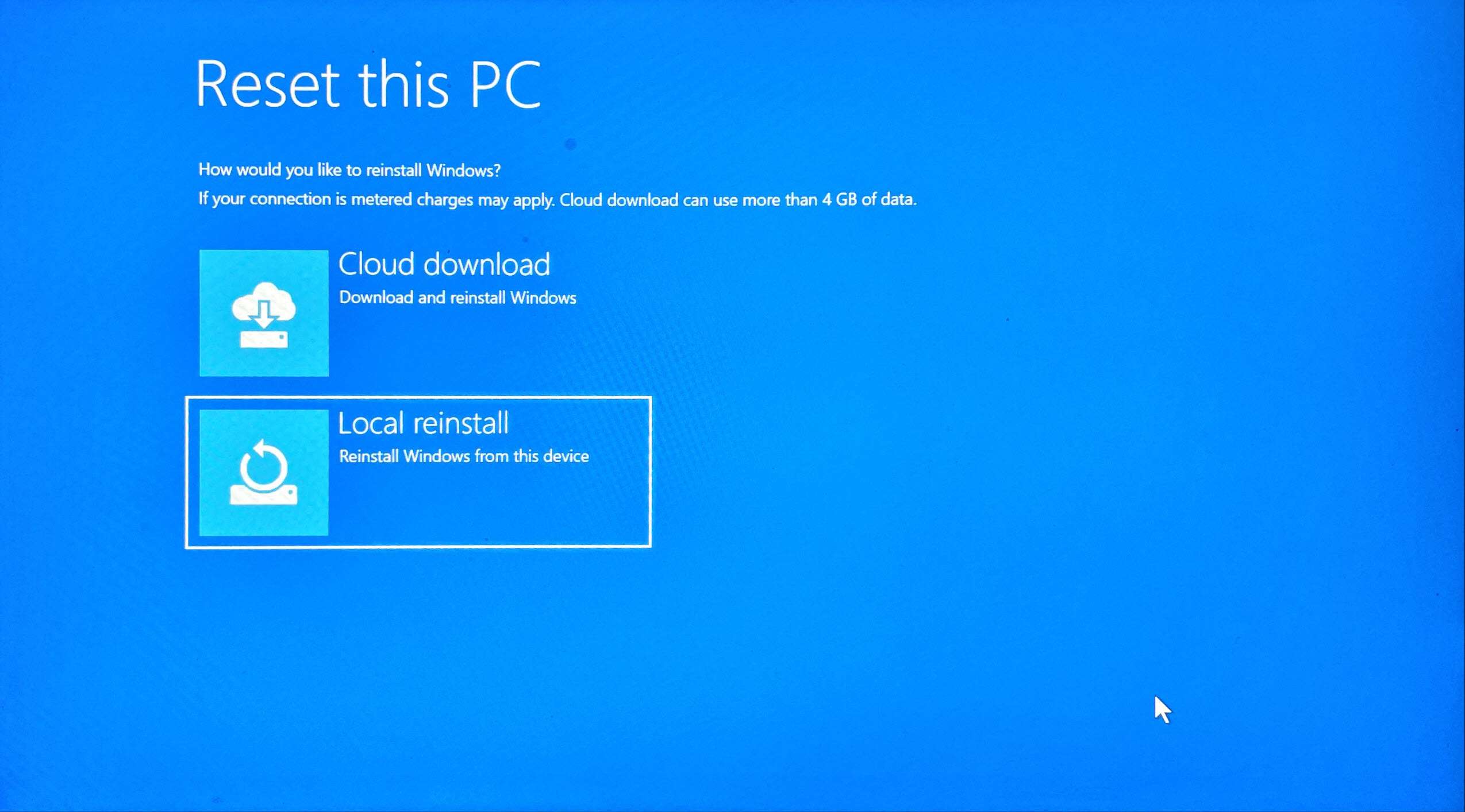 Installationsval för Windows 10 i Windows Recovery Environment