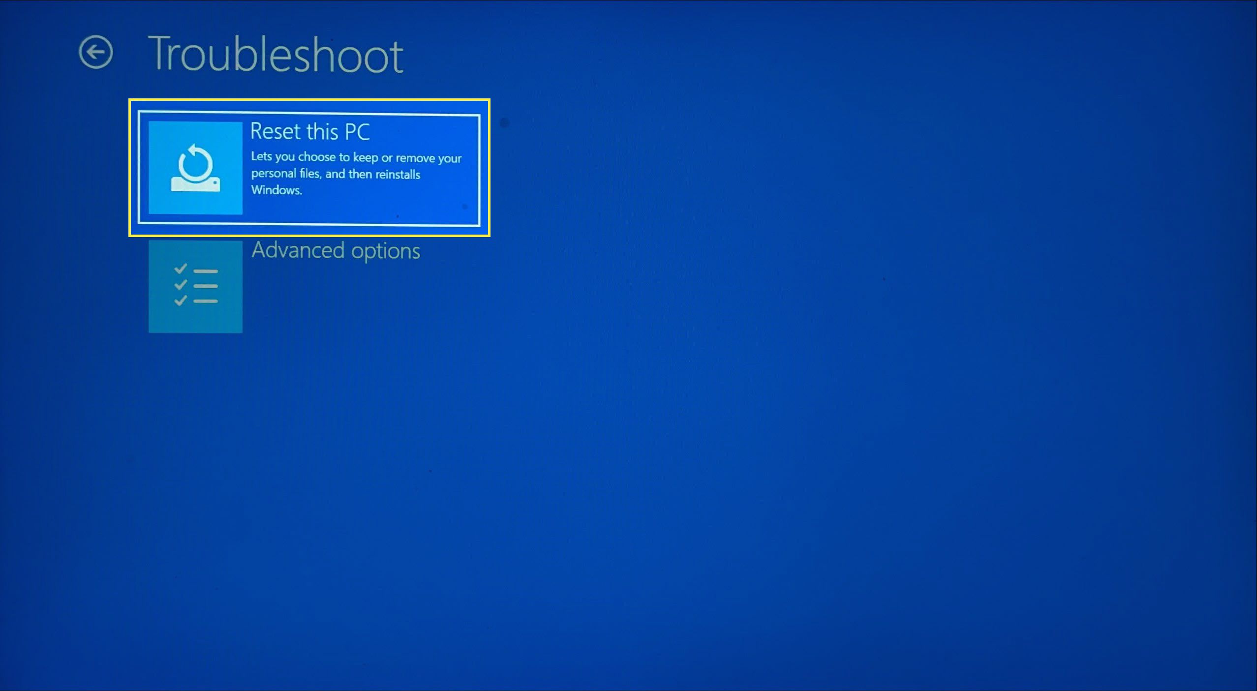 Återställ Den här datorn markerad i Windows 10 felsökning