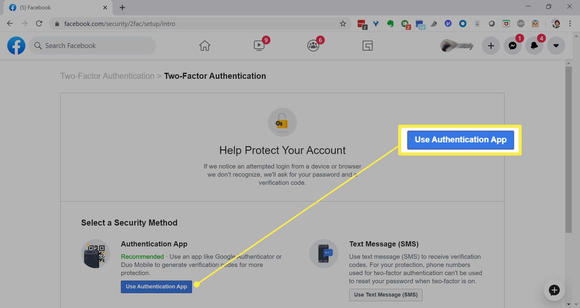 Konfigurera Microsoft Authenticator på Facebook.
