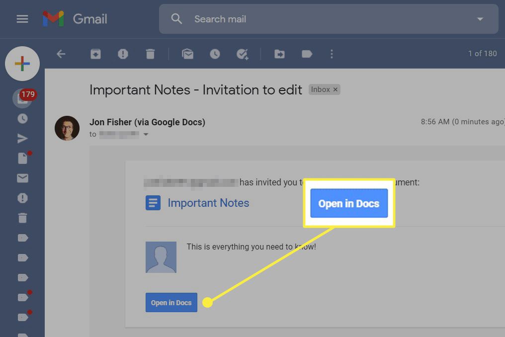 Öppna ett delat Google-dokument via Gmail.