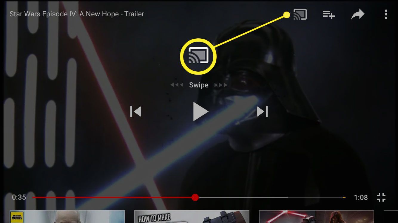 AirPlay-ikonen på en YouTube-film på iPhone