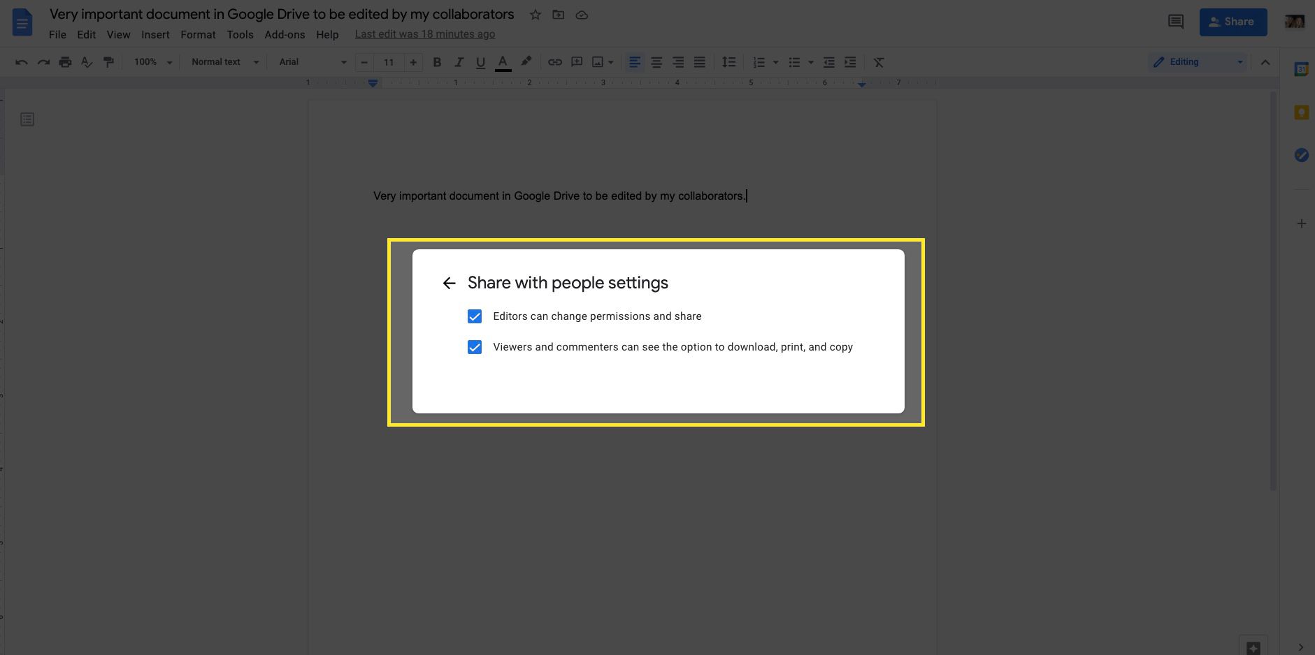 Google Drive-alternativ för redigerare, tittare och kommentatorer markerade