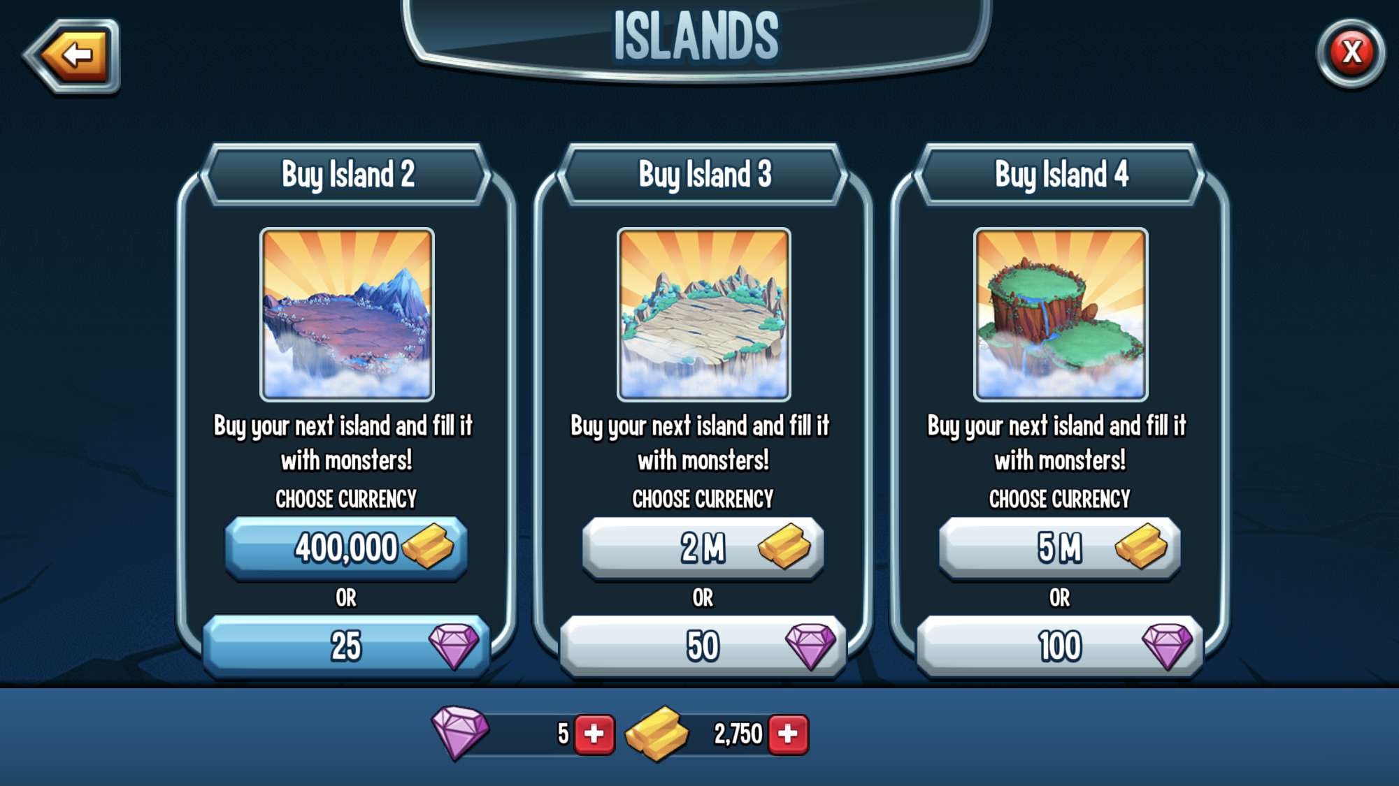 Att köpa fler öar i Monster Legends