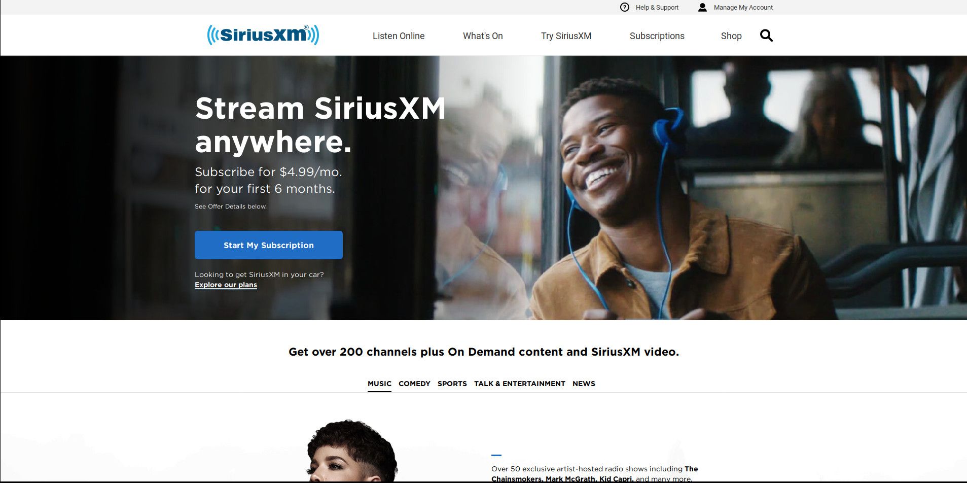 SiriusXM "Starta min prenumeration" -sida.