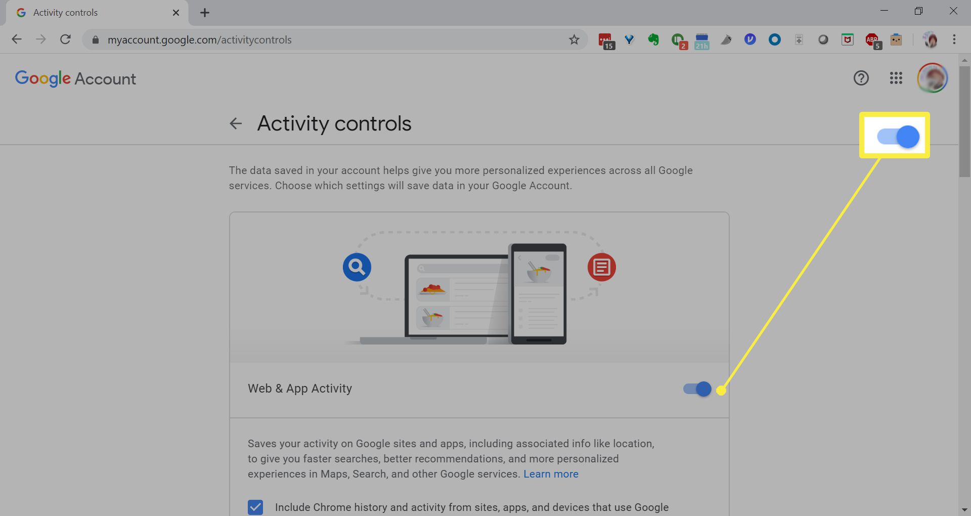 Googles aktivitetskontroller.