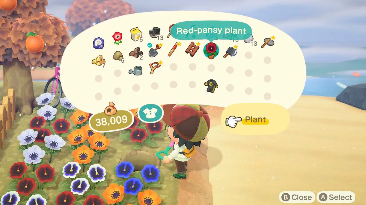 Animal Crossing karaktär med blomma i inventering