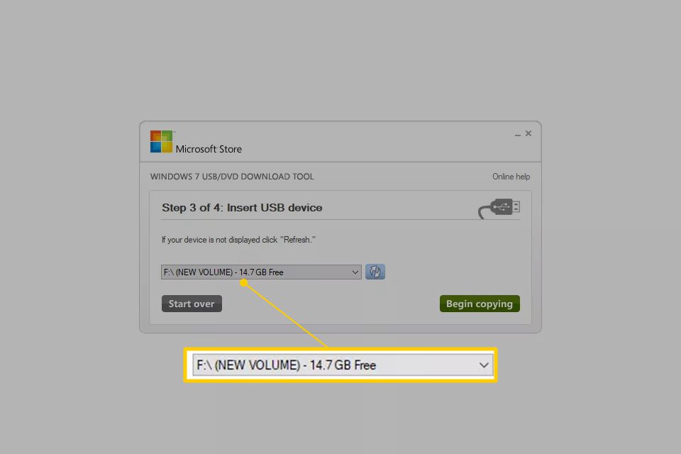 Ny volym F-enhet i Windows 7 USB-nedladdningsverktyg