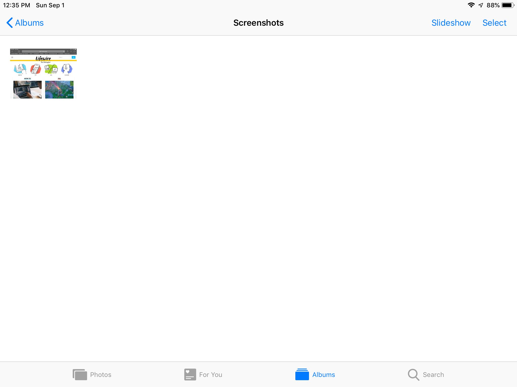 Skärmdumparalbumet i appen iPad Photos