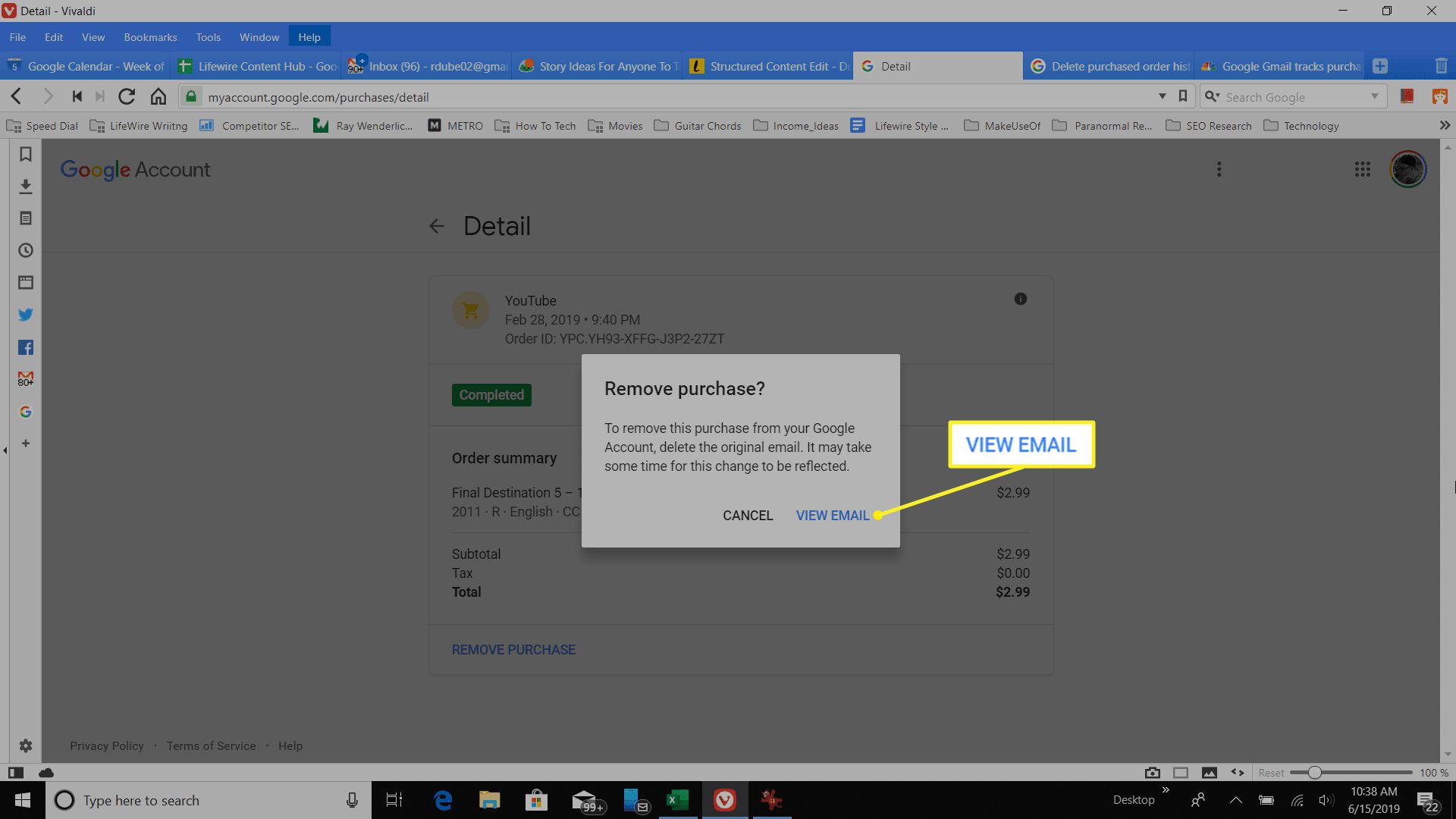 Google Inköpsskärm med alternativet Visa e-post markerad