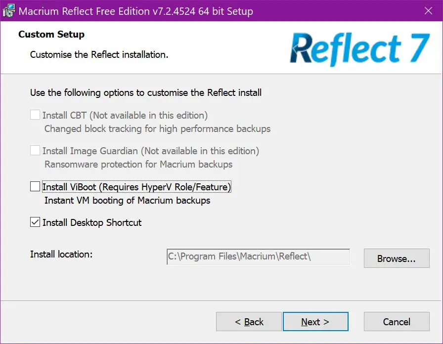 Macrium Reflect Free Edition anpassad installation