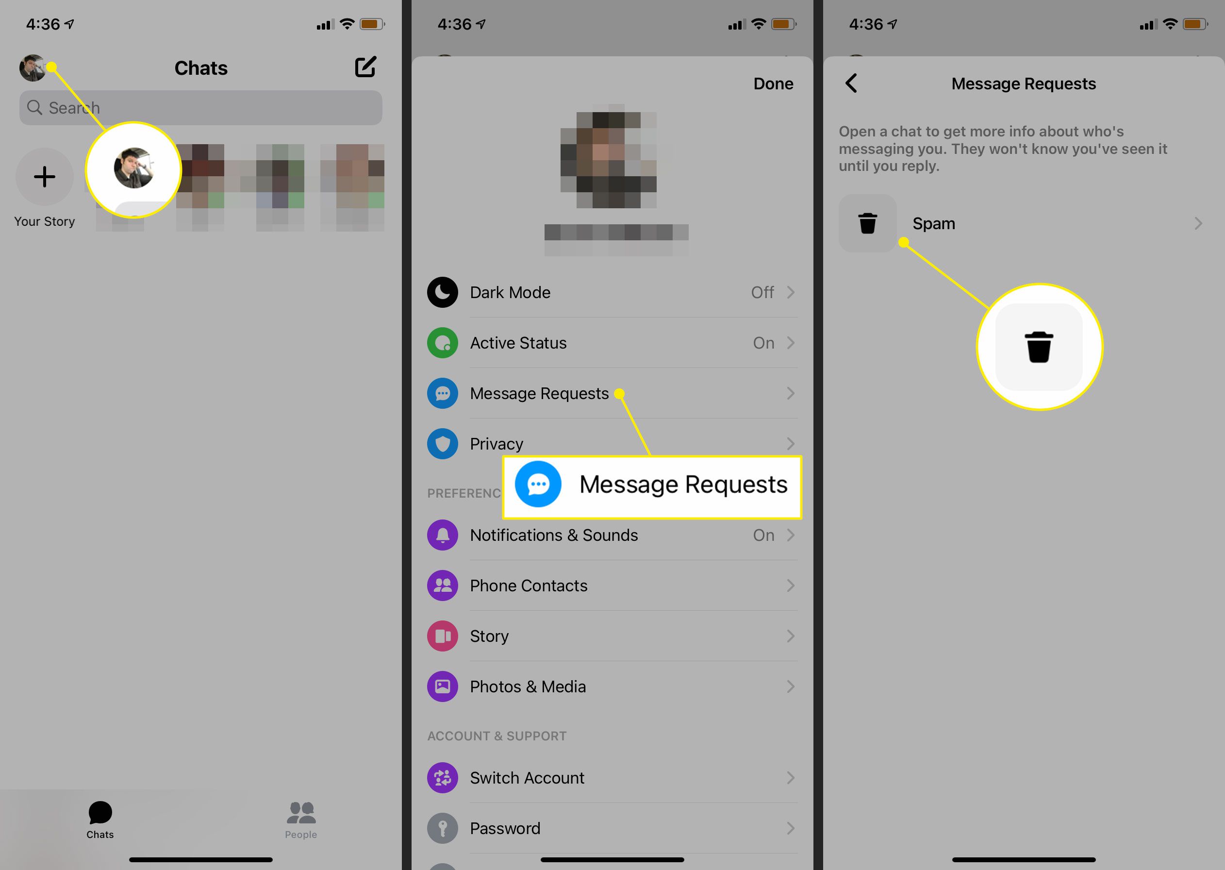 Meddelandeförfrågningar i Messenger-appen för iOS