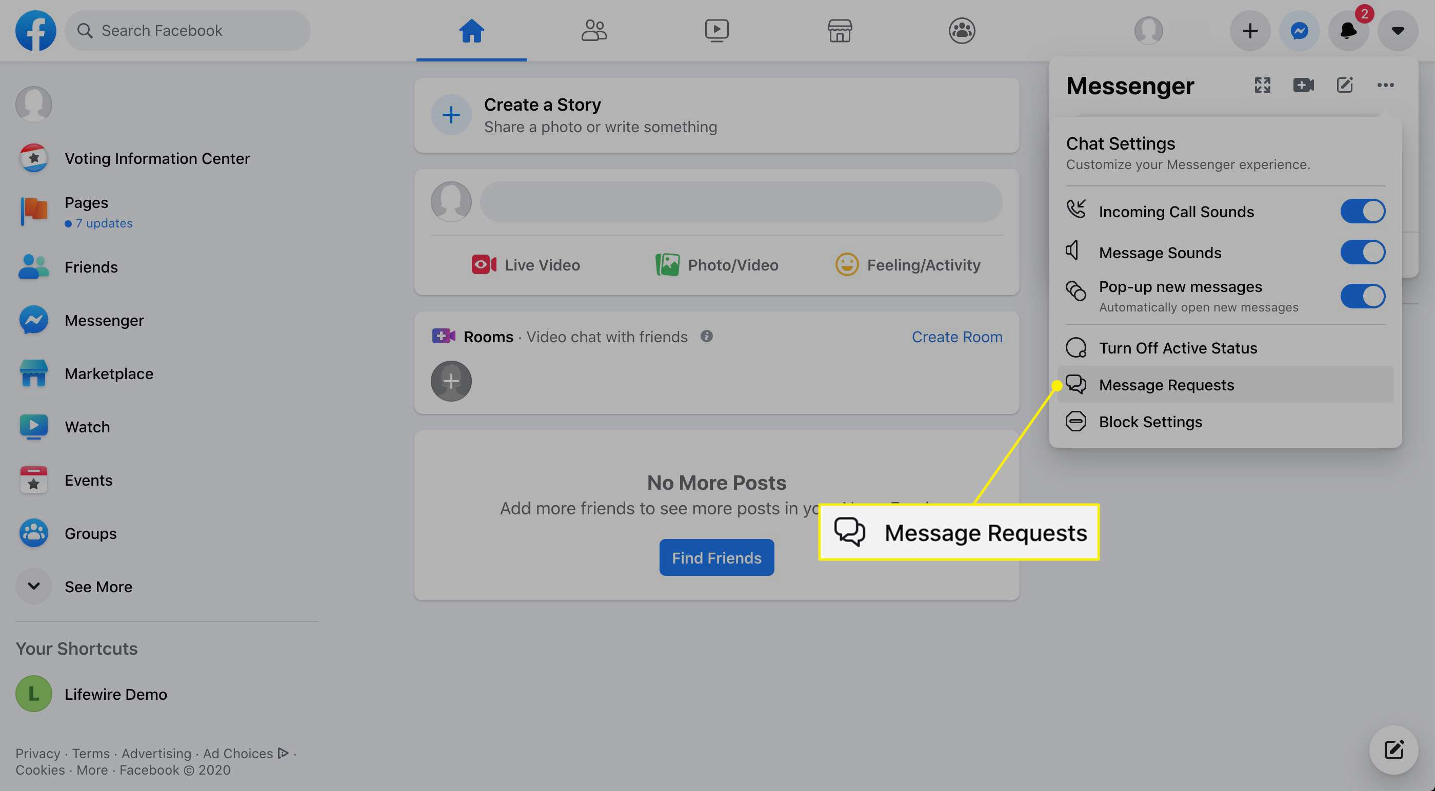 Ikonen för meddelandeförfrågningar i Messenger-alternativ