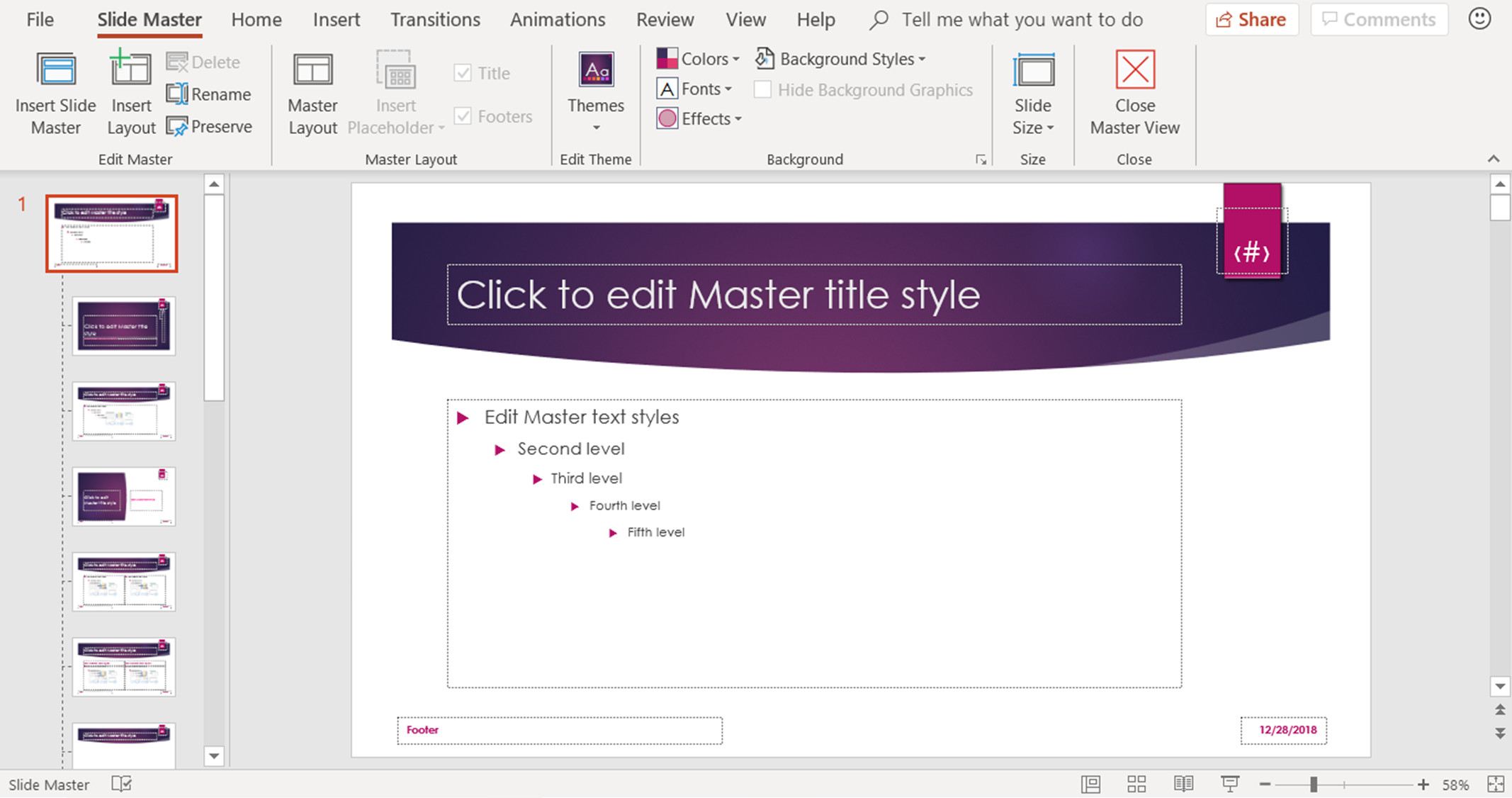 En skärmdump som visar hur du stänger Slide Master-vyn i PowerPoint