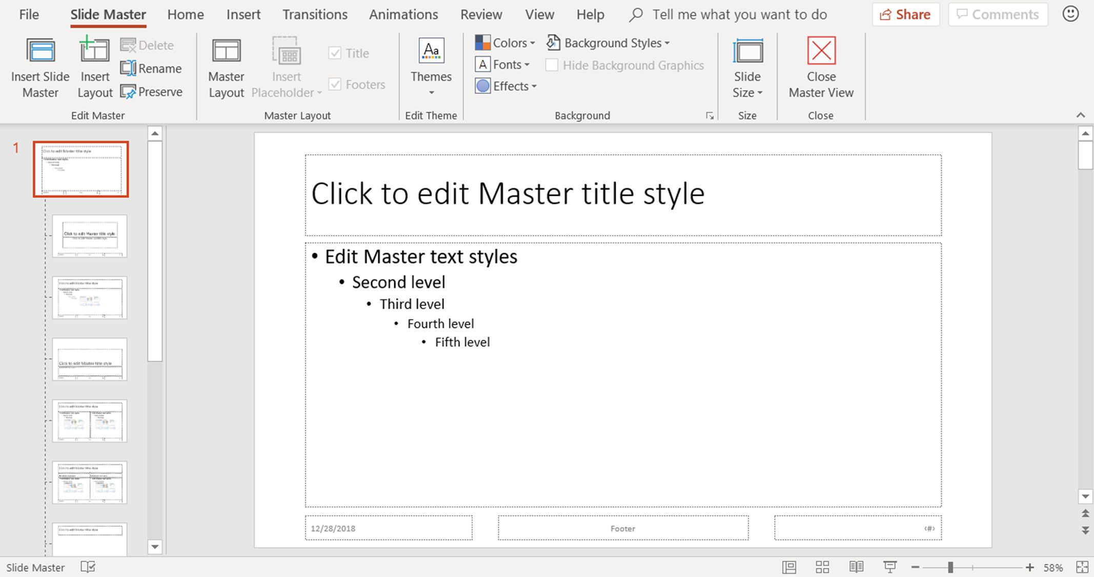 En skärmdump som visar bildmastern i Slide Master-vyn i PowerPoint