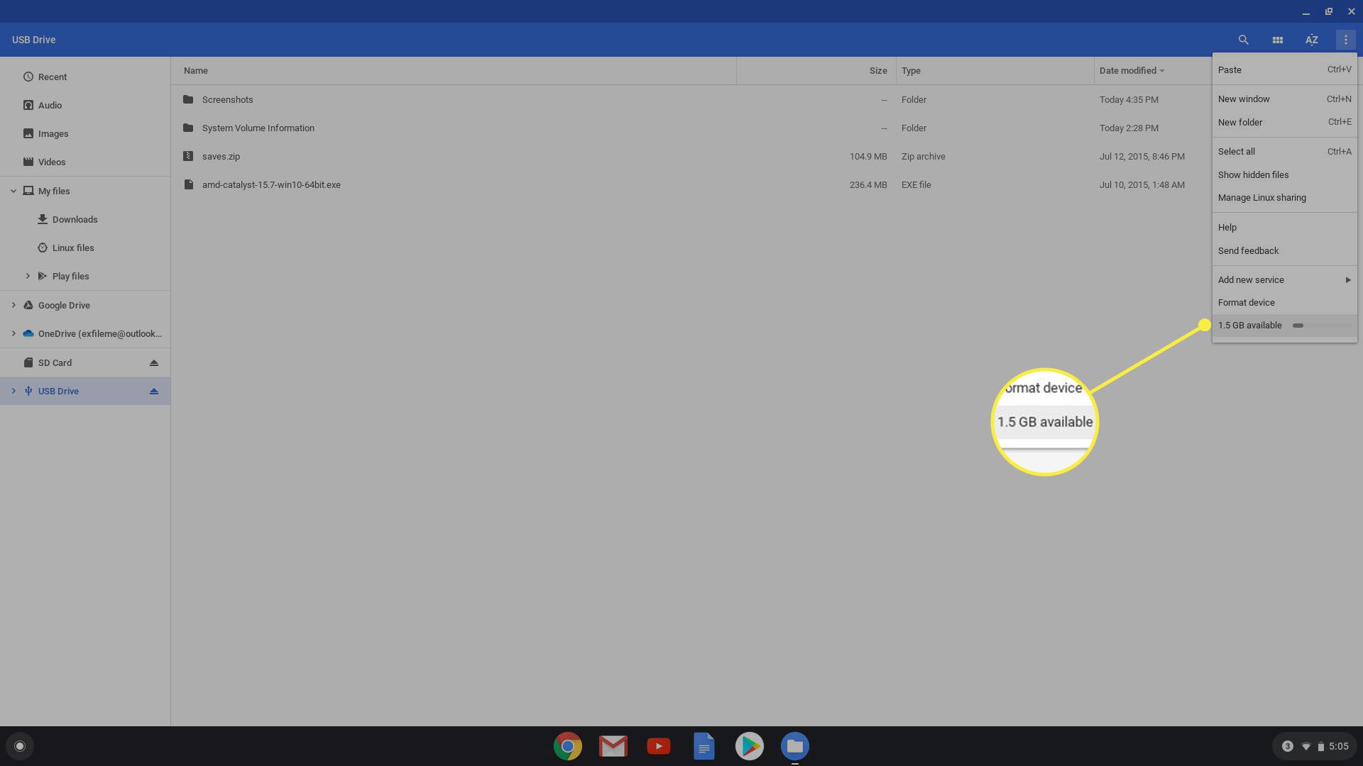 Chrome OS Hitta enhetskapacitet