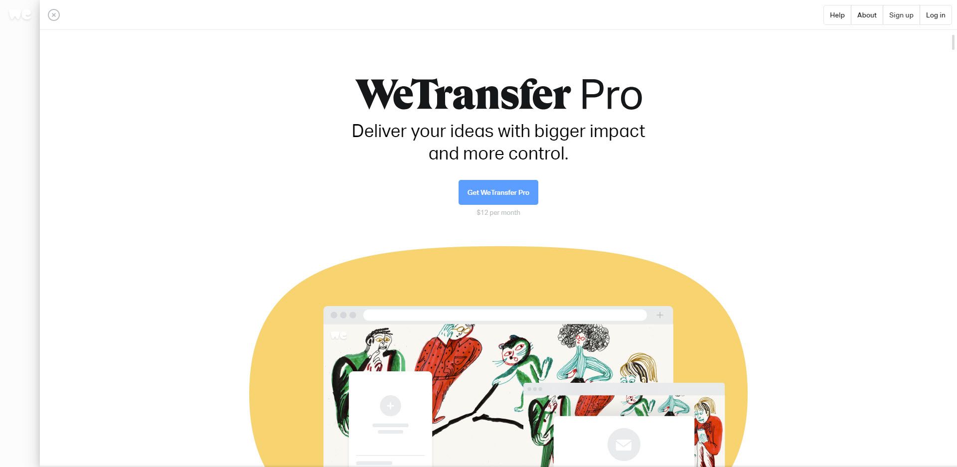 Skärmdump av WeTransfer Pro-webbplatsen.